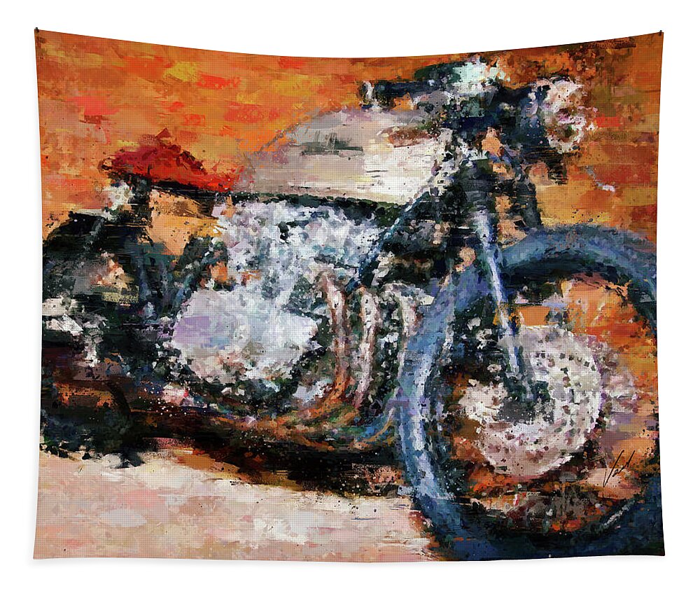 Motorcycle Tapestry featuring the painting Cafe Racer Motorcycle by Vart by Vart