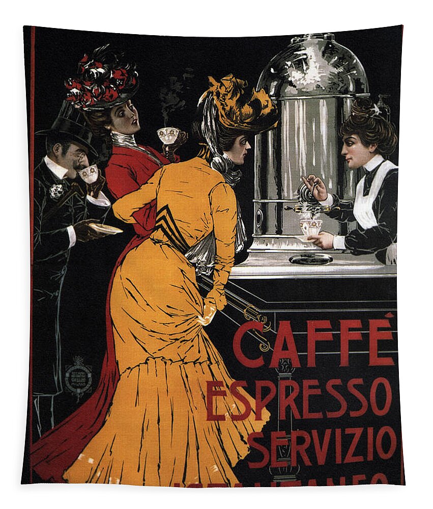Cafe Tapestry featuring the mixed media Caffe Espresso Servizio Istantaneo - Vintage Advertising Poster by Studio Grafiikka