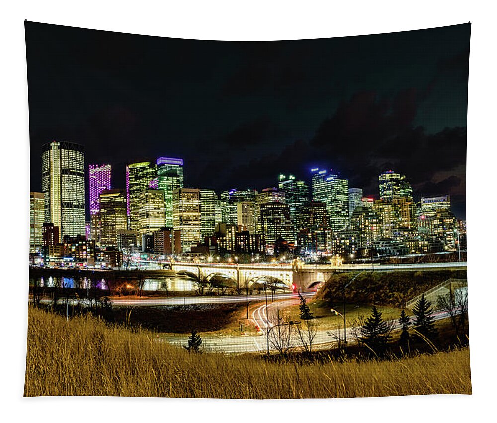 Centre Street Bridge Tapestry featuring the photograph Calgary Downtown by Thomas Nay