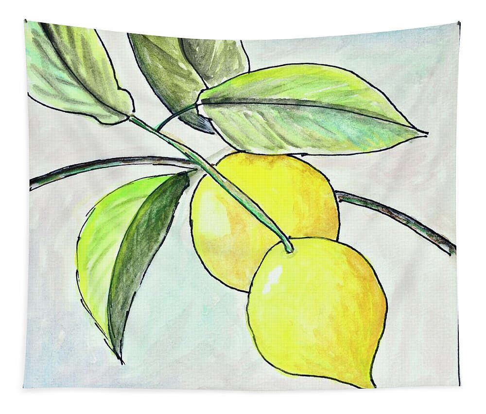 Lemon Tapestry featuring the painting California Lemons by Mary Scott