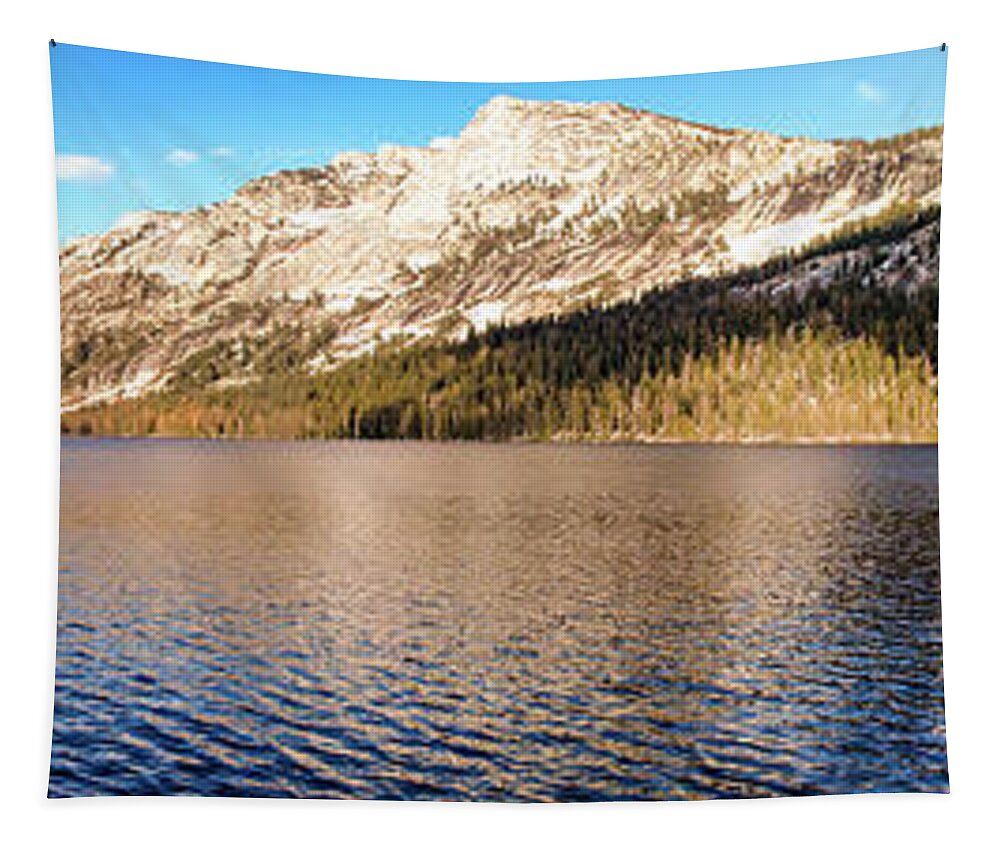 California Tapestry featuring the photograph California Mountains Cold Lake Waters panorama by Dan Carmichael