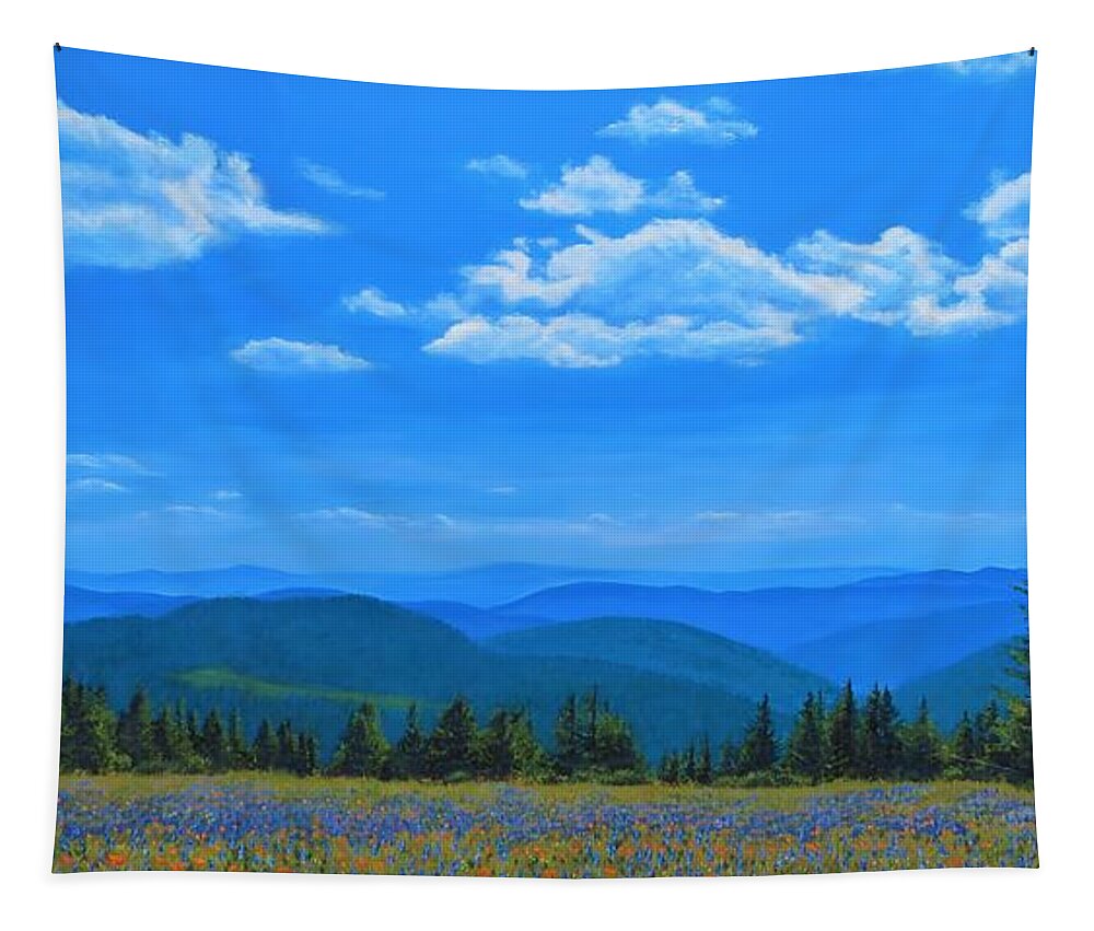 Landscape Tapestry featuring the painting California Wildflowers by SophiaArt Gallery