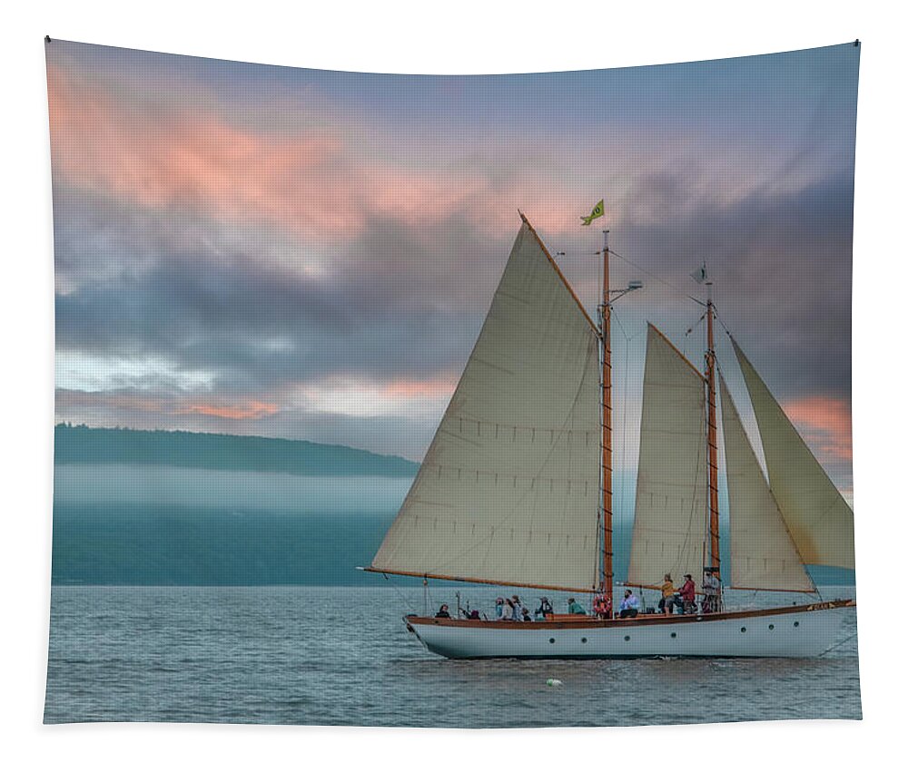 Camden Tapestry featuring the photograph Camden Evening Sail by Marcy Wielfaert