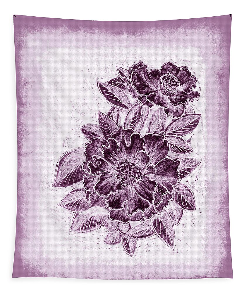 Mellow Tapestry featuring the painting Camellia Japonica Decorative Artwork In Mellow Purple by Irina Sztukowski