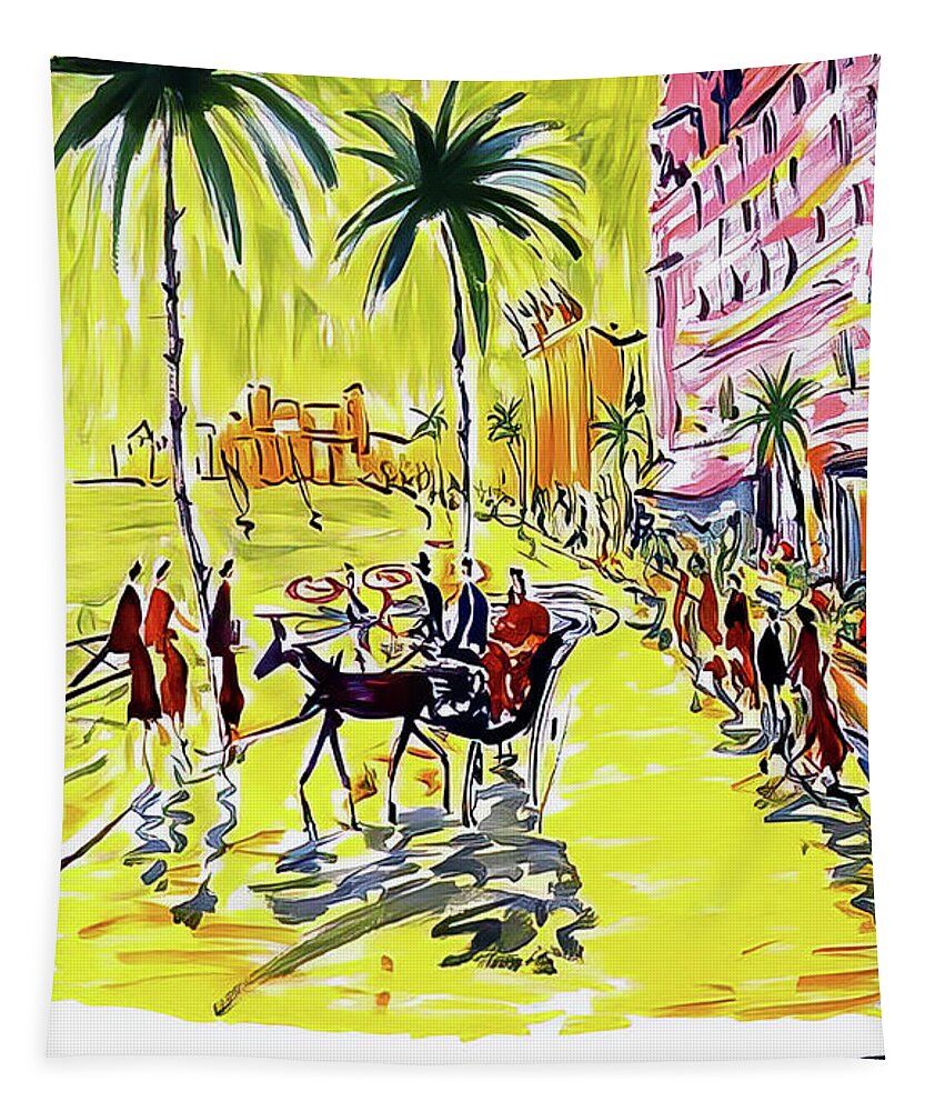 Cannes Tapestry featuring the drawing Cannes French Riviera Travel Poster 1958 by M G Whittingham