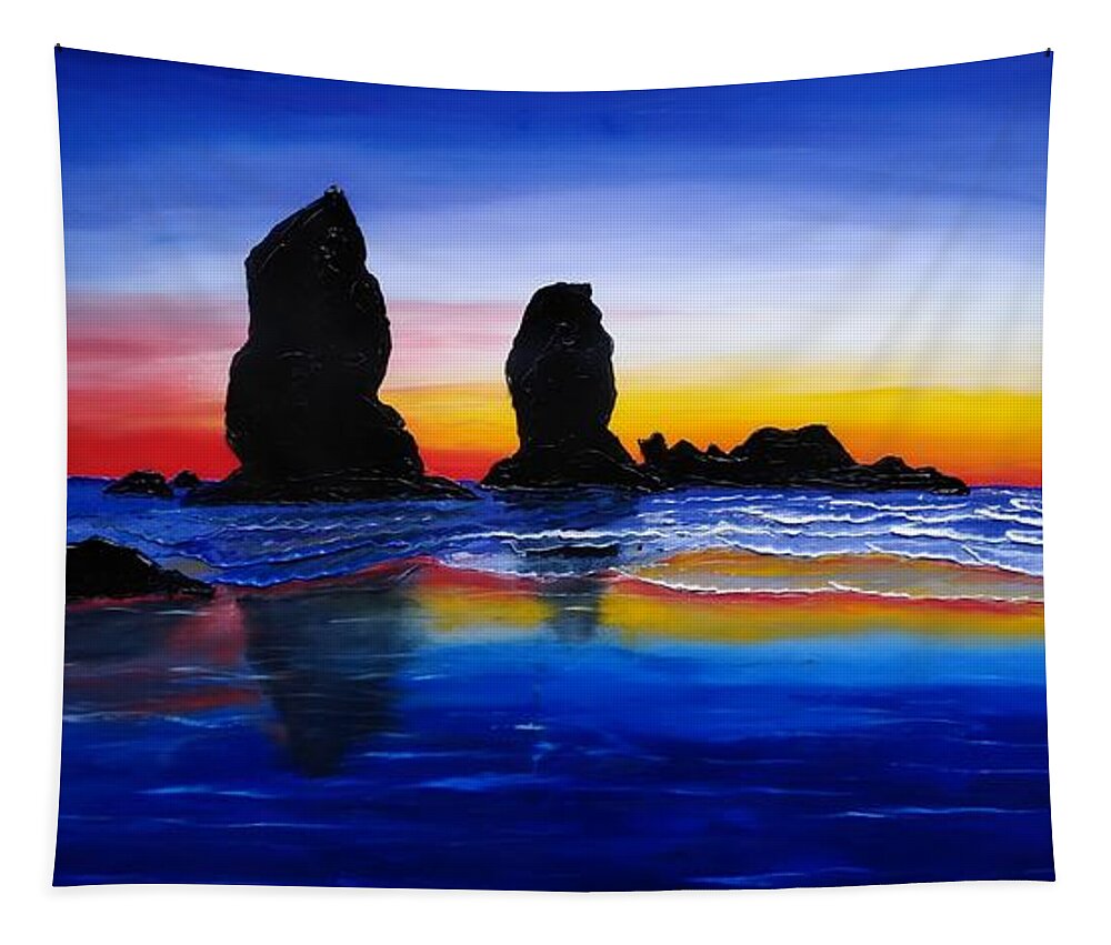 Cannon Beach Tapestry featuring the painting Cannon Beach At Dusk #28 by James Dunbar