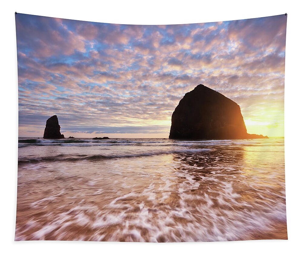 Sunset Tapestry featuring the photograph Cannon Beach Sunset Classic by Darren White
