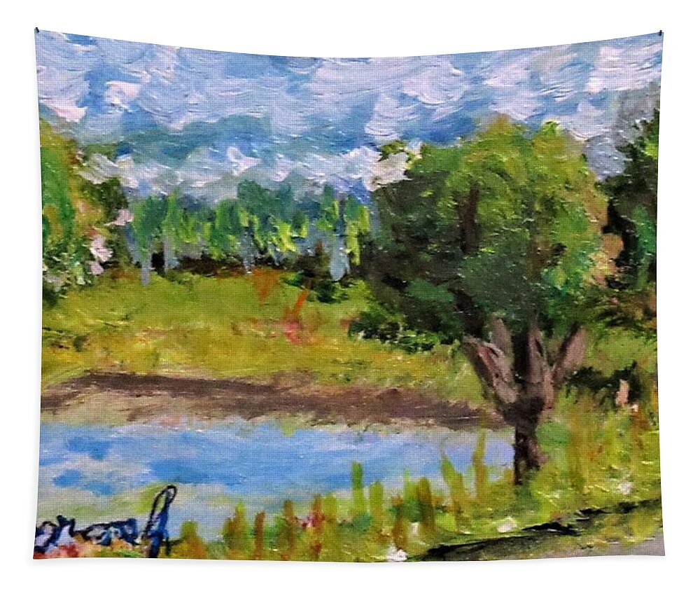 Landscape Tapestry featuring the painting Canne Pond by Gregory Dorosh
