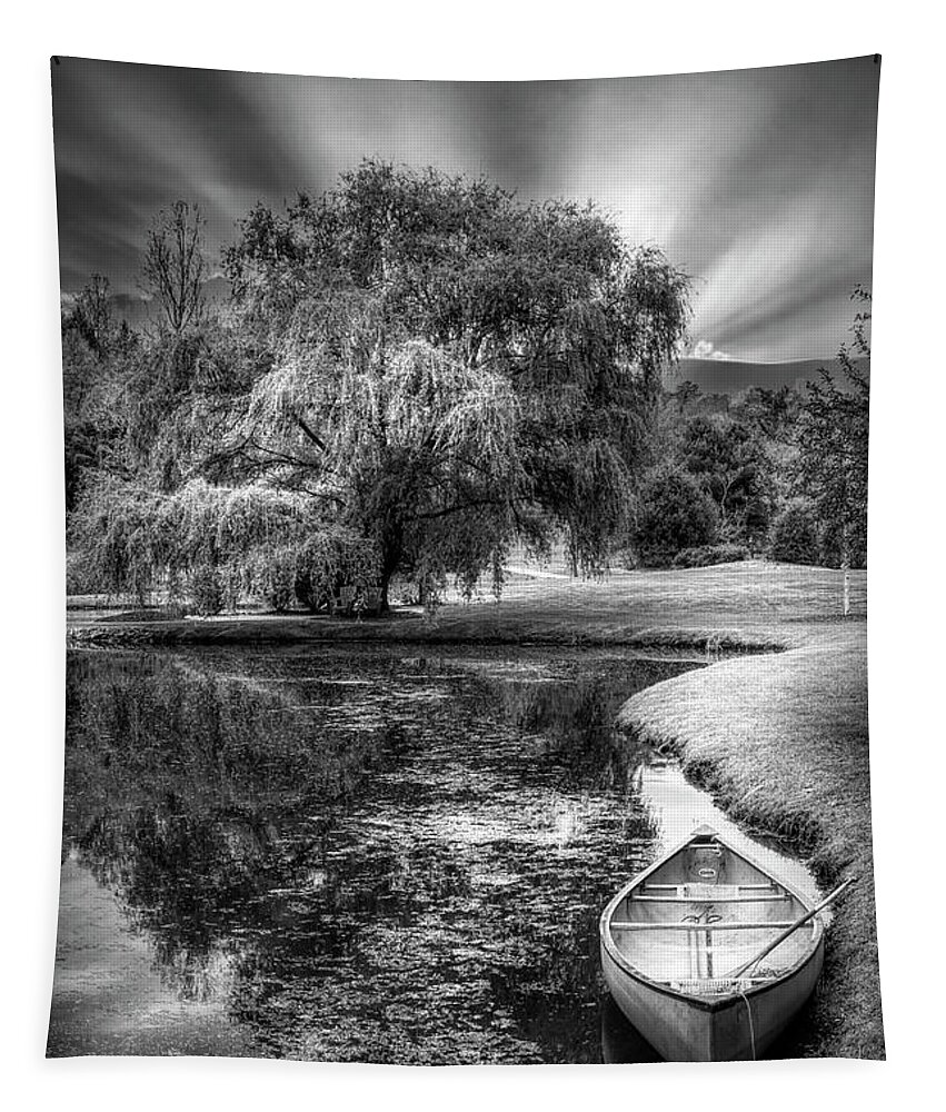 Blairsville Tapestry featuring the photograph Canoe under Sunrise Black and White by Debra and Dave Vanderlaan