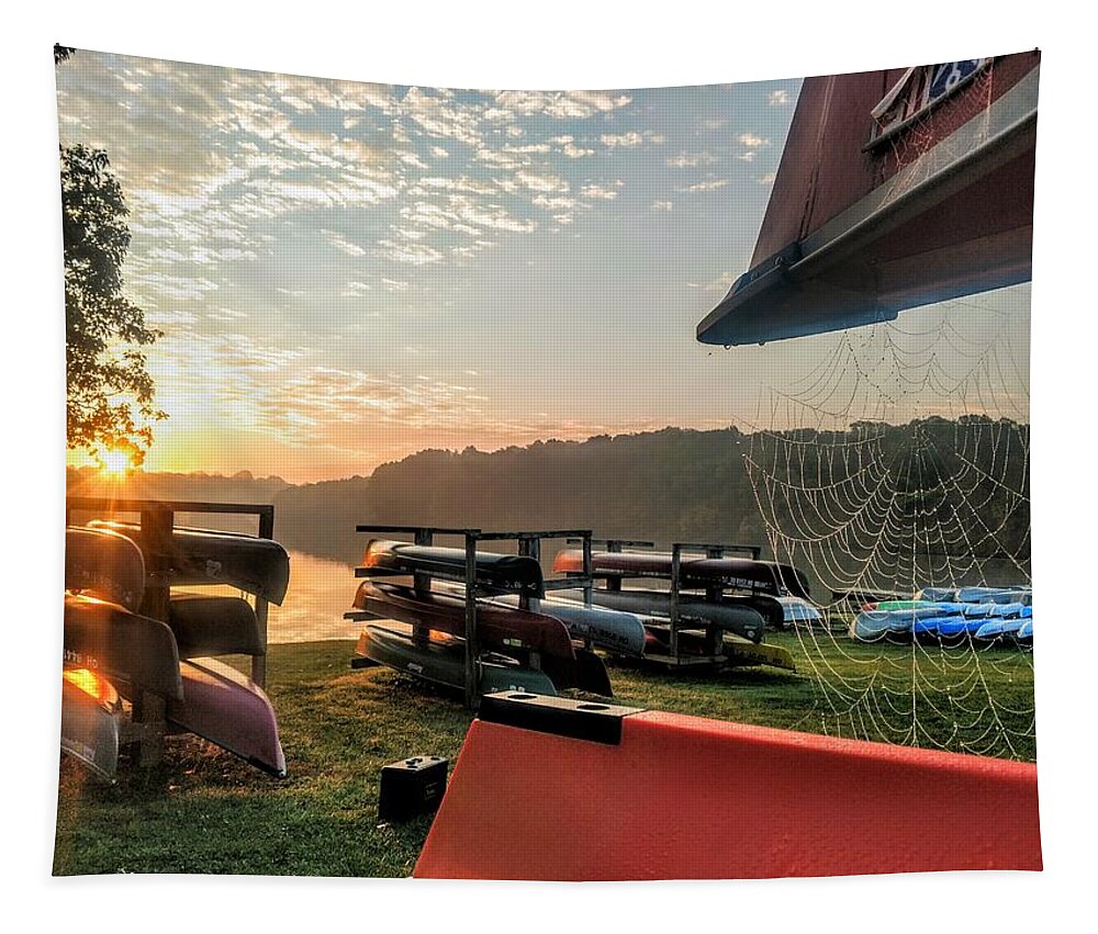  Tapestry featuring the photograph Canoes and Spiders at Dawn by Brad Nellis