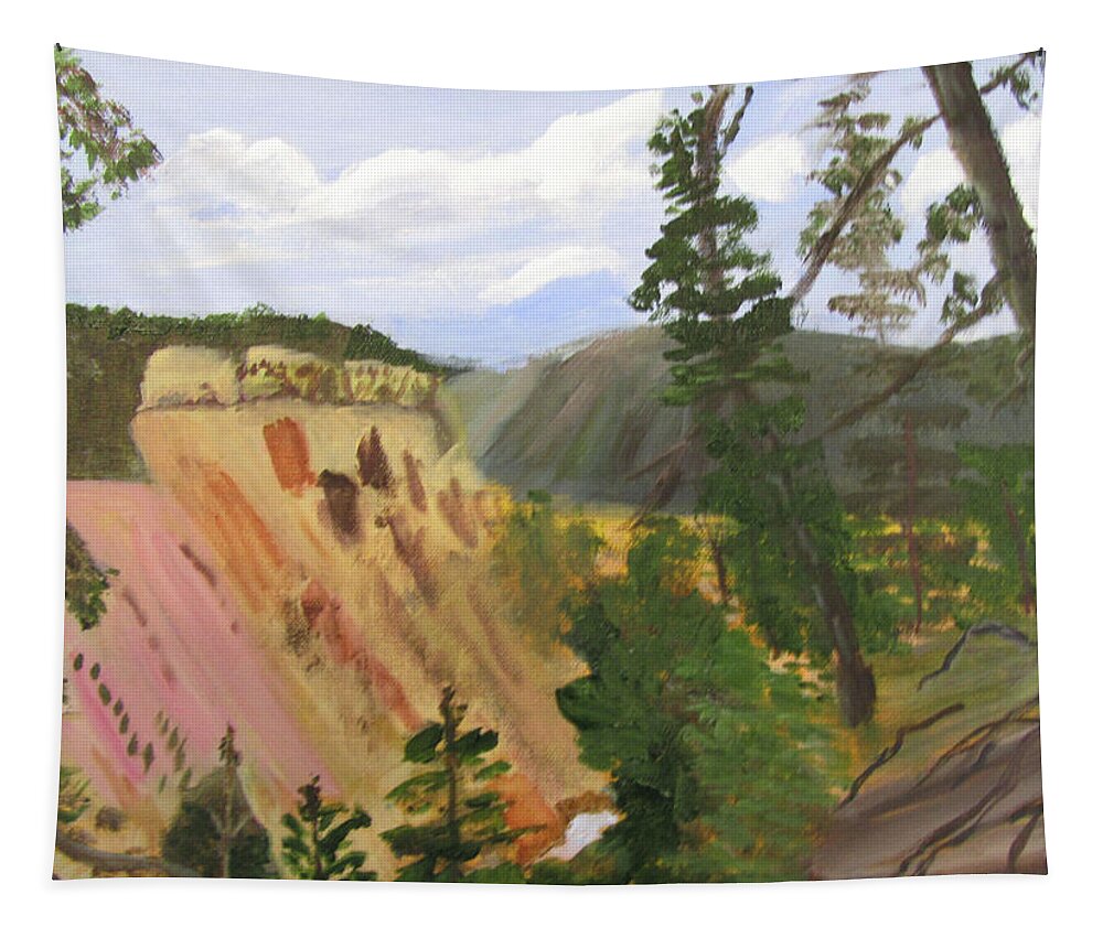 Yellowstone Tapestry featuring the painting Canyon Colors2 by Linda Feinberg