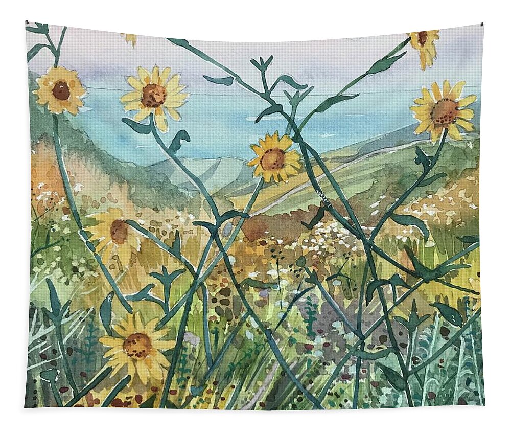 King Gillette Ranch Tapestry featuring the painting Canyon Sunflowers by Luisa Millicent