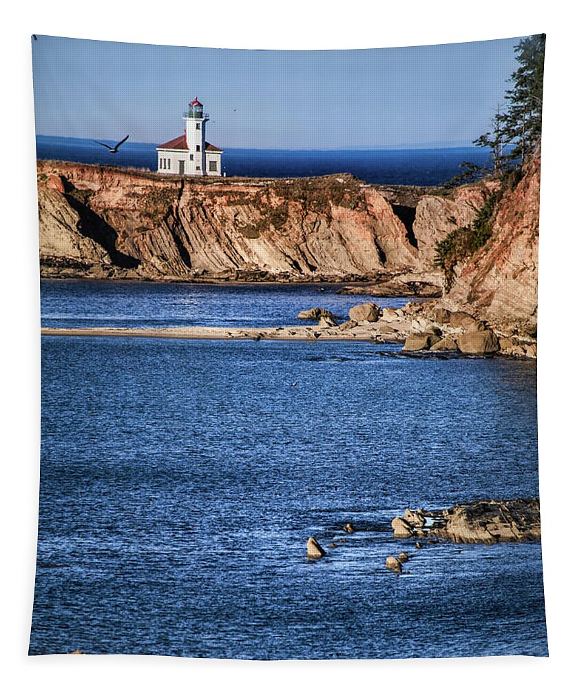 Lighthouse Tapestry featuring the photograph Cape Arago Lighthouse by Sally Bauer