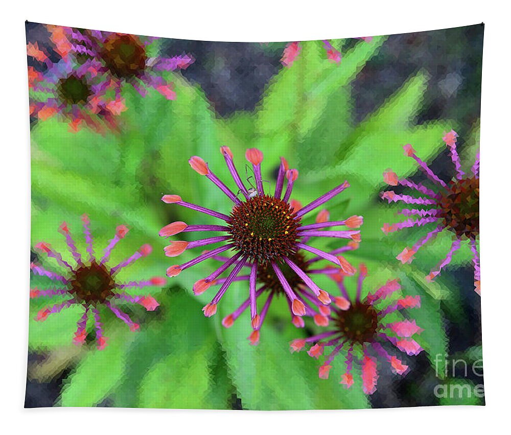 Daisy Tapestry featuring the mixed media Cape Daisy with Visitor by Kae Cheatham