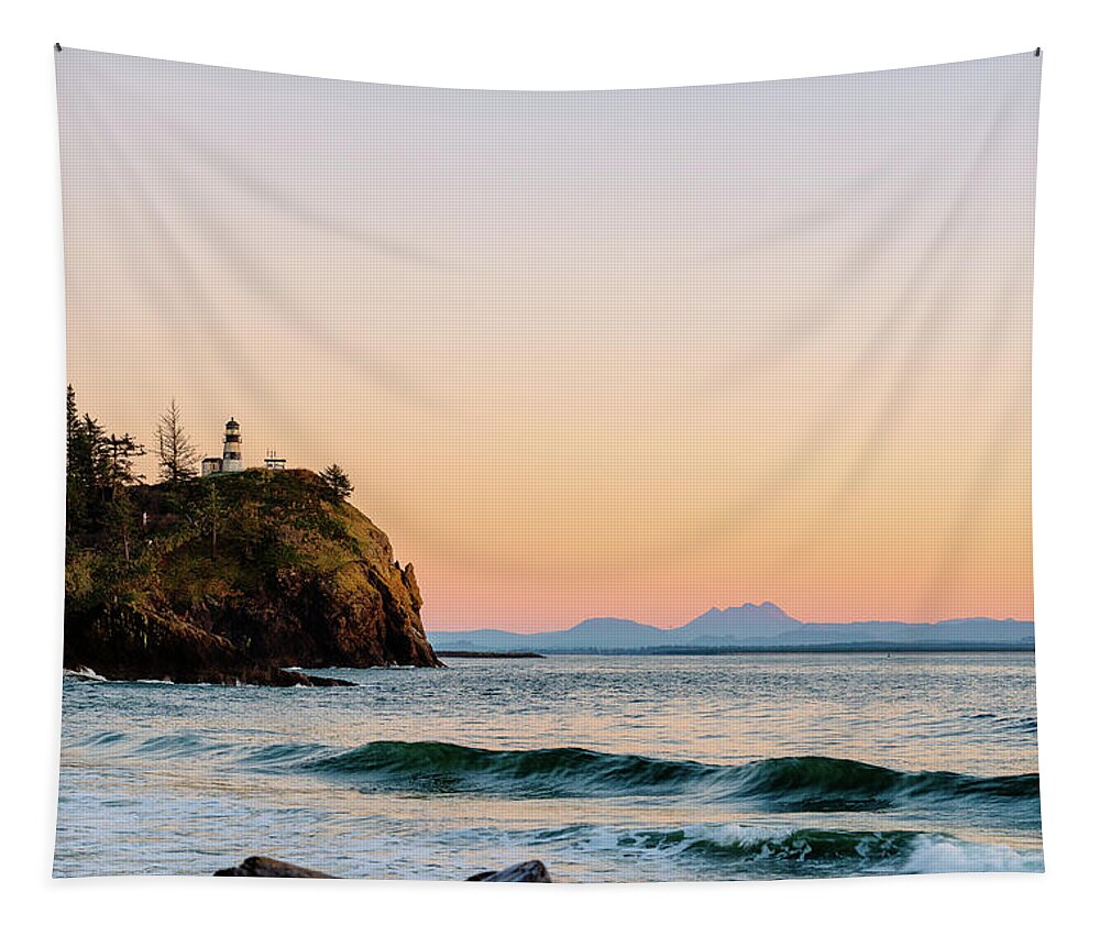 Outdoor; Sunset; Light House; Wave; Cliff; Columbia River; Washington Beauty; Cape Disappointment State Park; Pnw; Tapestry featuring the digital art Cape Disappointment Lighthouse by Michael Lee