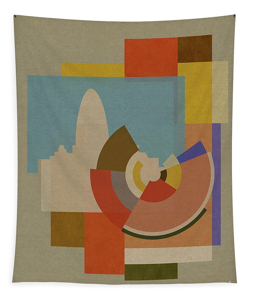 London Tapestry featuring the mixed media Capital Squares - Gherkin by BFA Prints