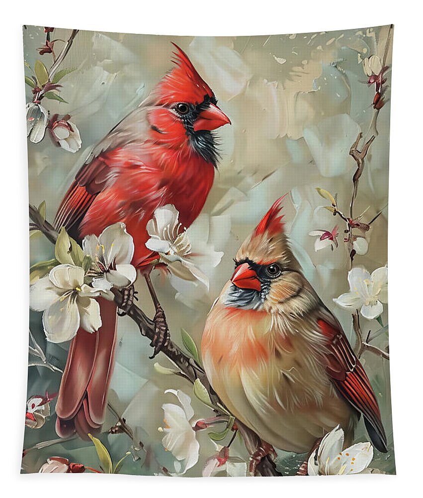 Cardinal Tapestry featuring the painting Cardinal Couple by Tina LeCour