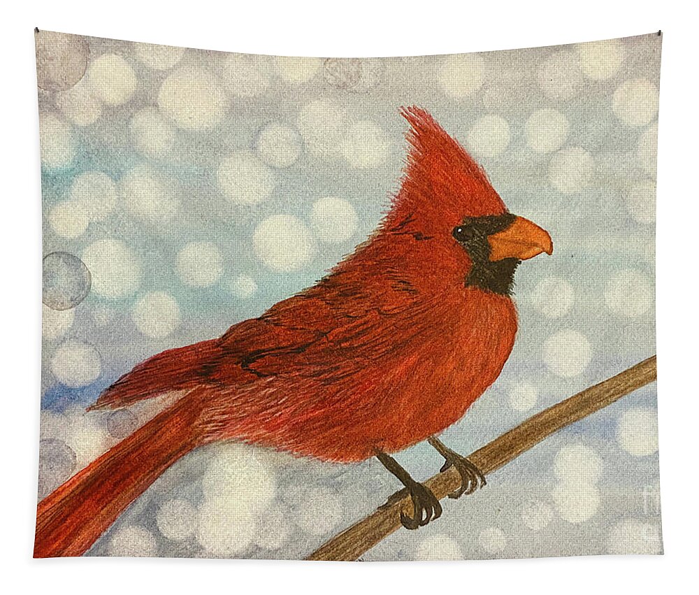 Cardinal Tapestry featuring the painting Cardinal in Snow by Lisa Neuman