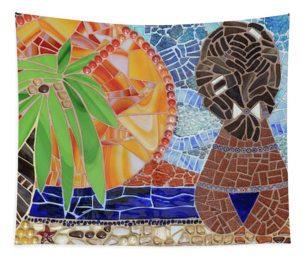 Caribbean Tapestry featuring the mixed media Caribbean Sunset mosaic by Adriana Zoon