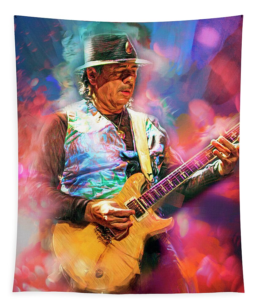 Carlos Santana Guitar Maestro Tapestry by Mal Bray - Pixels Merch