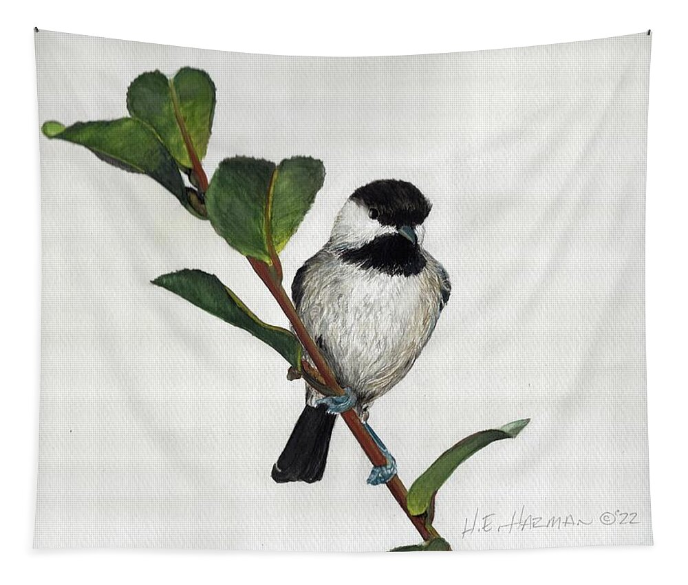 Branch Tapestry featuring the painting Carolina Chickadee by Heather E Harman