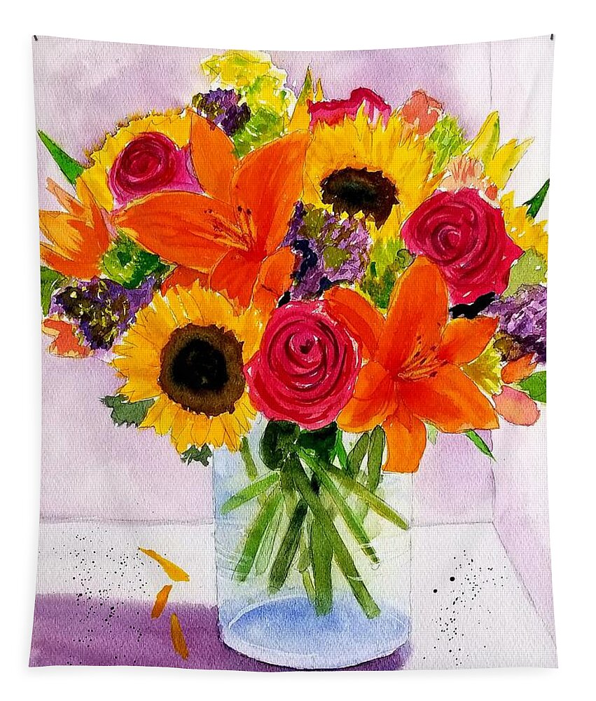 Daylilies Tapestry featuring the painting Carols Vase by Ann Frederick