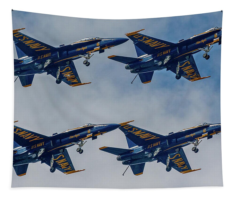 Blue Tapestry featuring the photograph Carrier Landing Formation by Les Greenwood