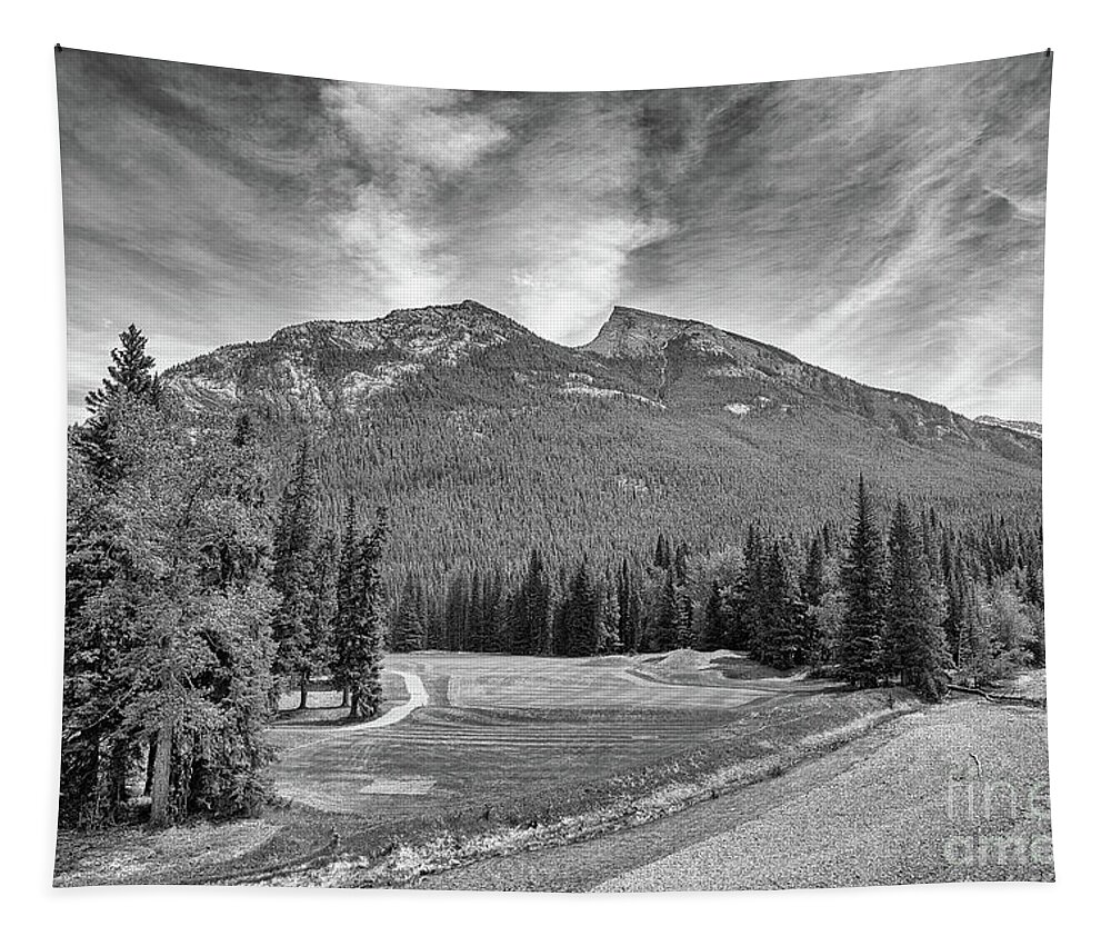 Banff Springs Golf Course Tapestry featuring the photograph Carry the Water - BW by Scott Pellegrin