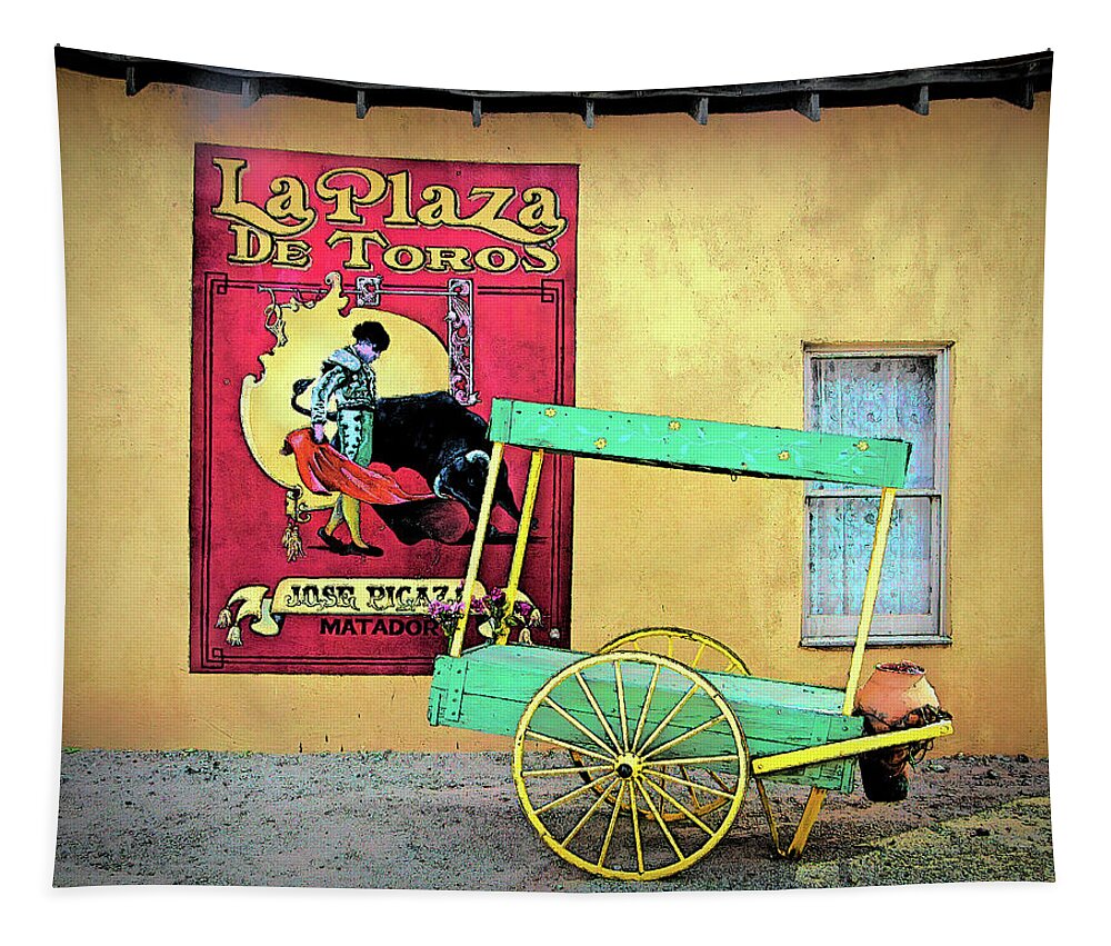 Poster Tapestry featuring the photograph Cart and Sign by Jerry Griffin