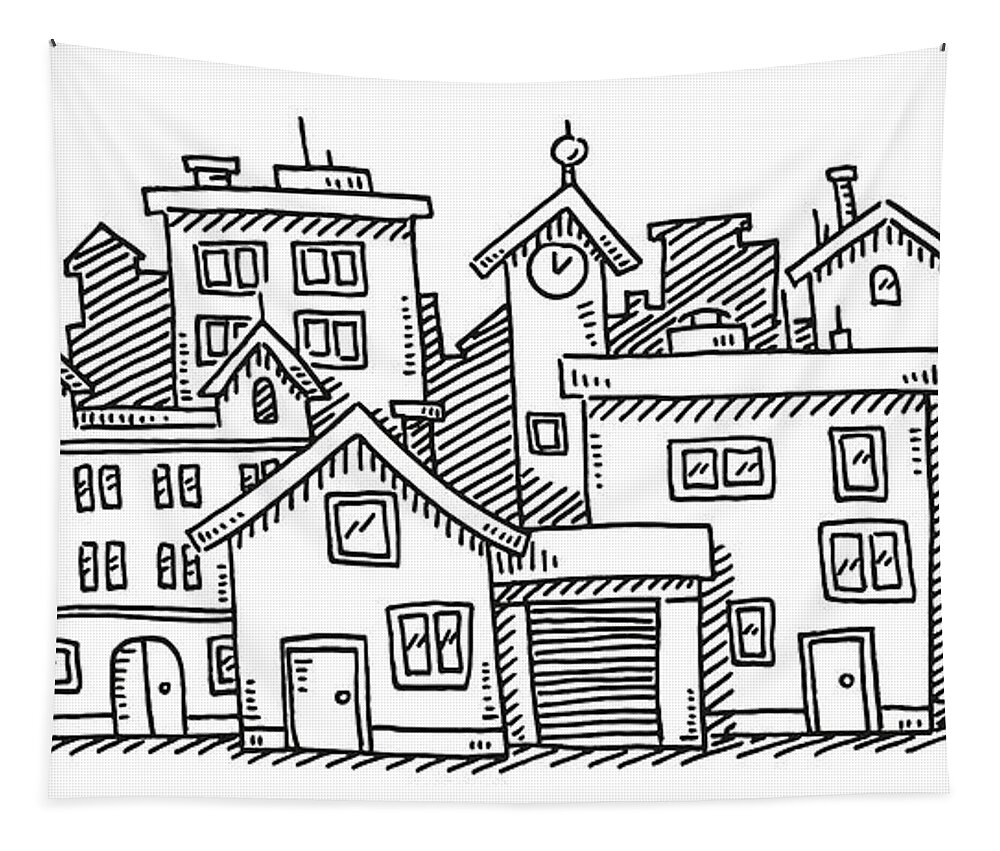 Cartoon City Group Of Buildings Drawing Tapestry by Frank Ramspott - Fine  Art America