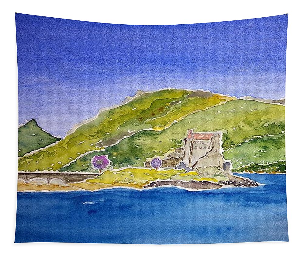 Watercolor Tapestry featuring the painting Castle Eilean Donan by John Klobucher