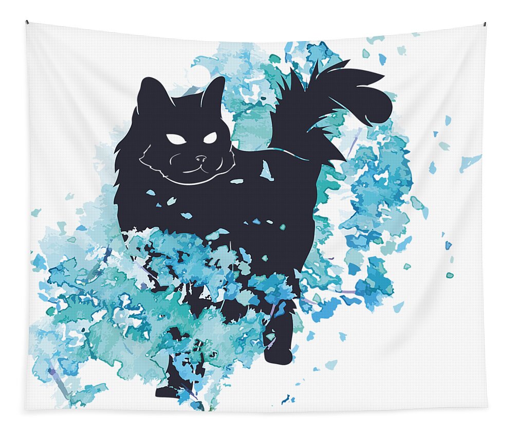 Cat Tapestry featuring the digital art Cat black and blue watercolor by Matthias Hauser