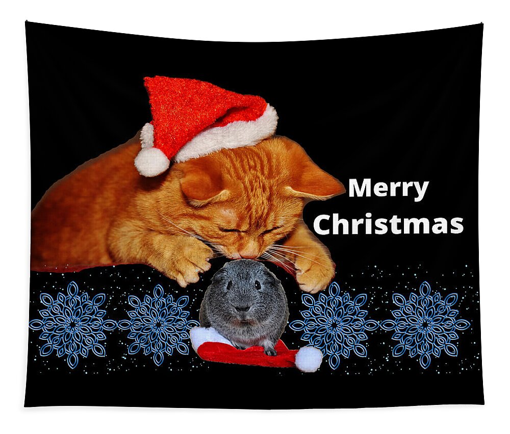 Christmas Tapestry featuring the digital art Cat Guinea Pig Merry Christmas by Ali Baucom