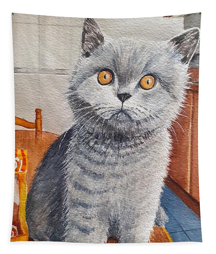 Watercolors Tapestry featuring the painting Cat in the Kitchen by Carolina Prieto Moreno