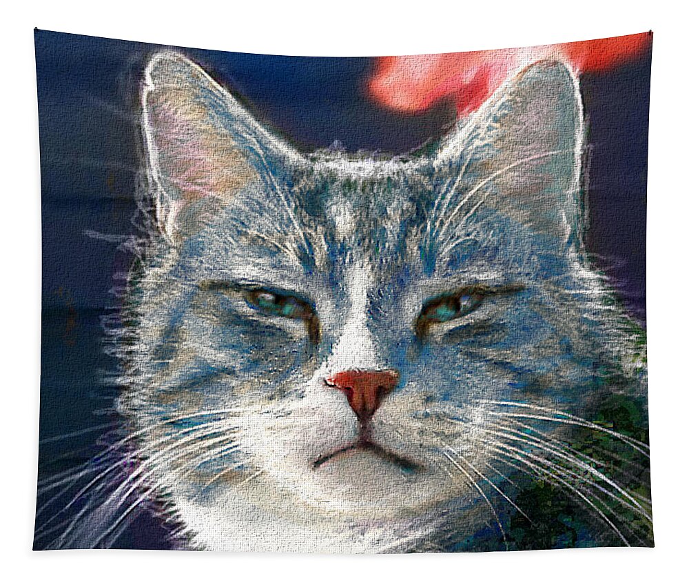 Stayhome Tapestry featuring the painting Cat Mask Blue by Angie Braun