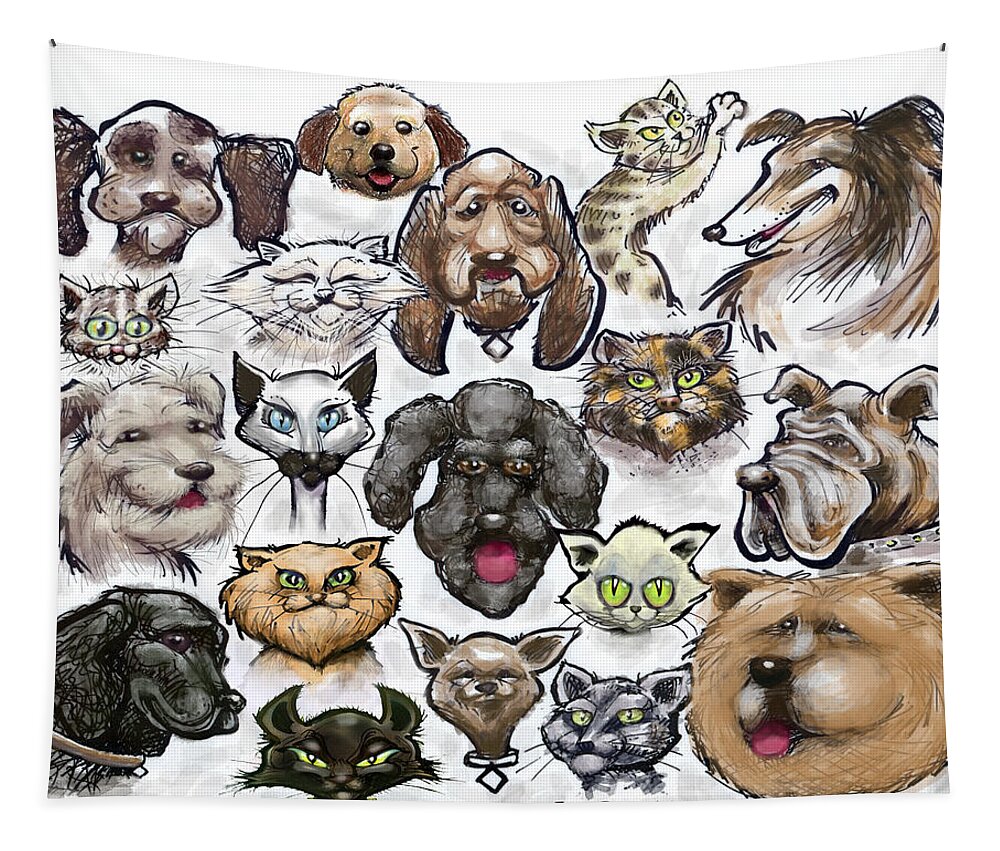 Cat Tapestry featuring the digital art Cats n Dogs by Kevin Middleton