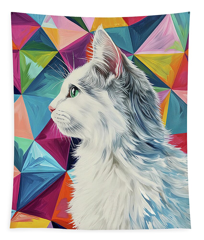 White Cat Tapestry featuring the digital art Cats on Geometry by Mark Tisdale