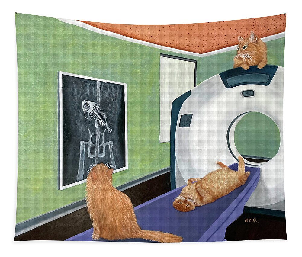 Cat Art Tapestry featuring the painting CAT Scan by Karen Zuk Rosenblatt