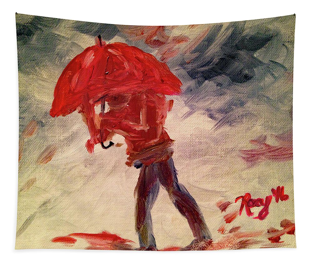 Rain Tapestry featuring the painting Caught by Roxy Rich