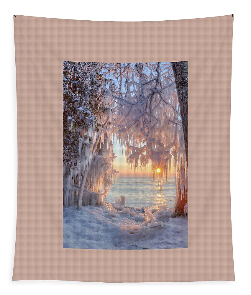 Door County Tapestry featuring the photograph Cave point Ice by Paul Schultz