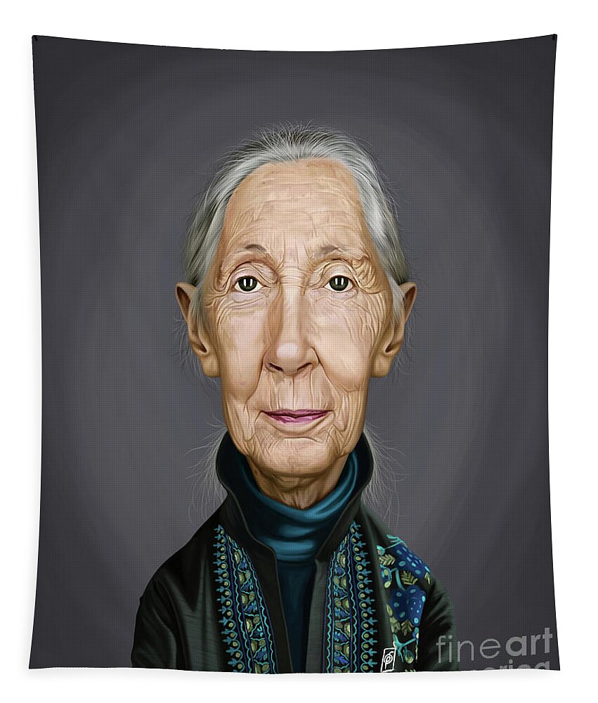 Illustration Tapestry featuring the digital art Celebrity Sunday - Jane Goodall by Rob Snow