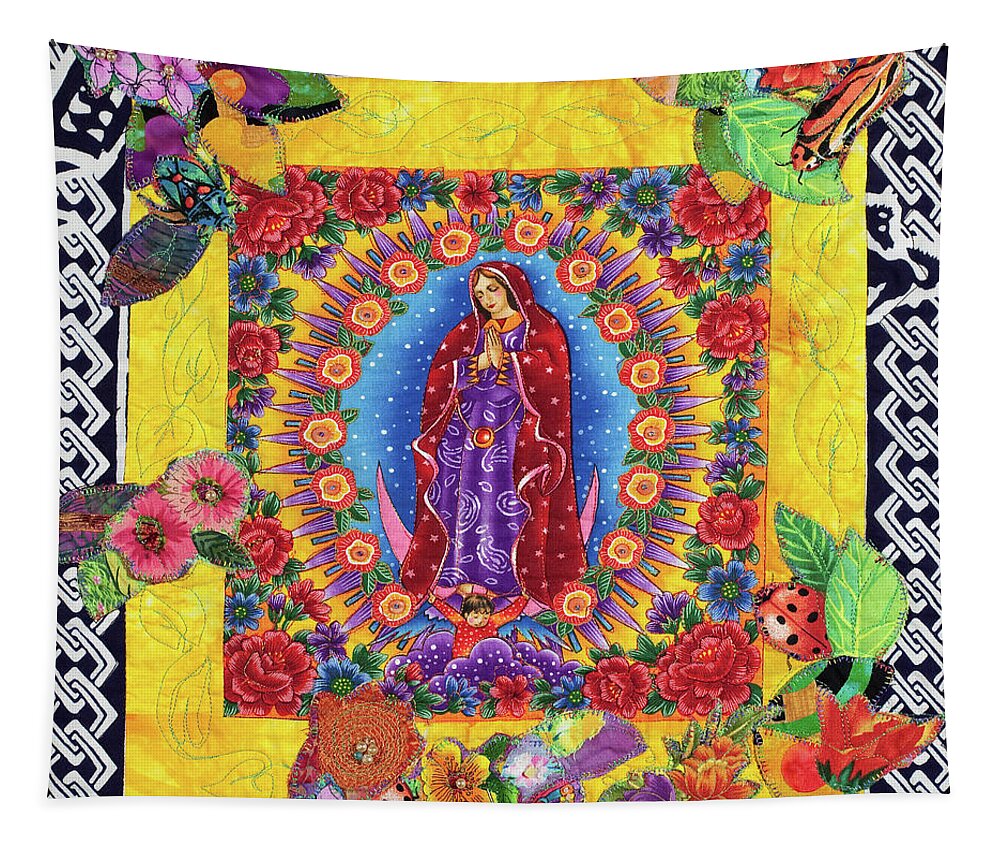 Day Of The Dead Tapestry featuring the mixed media Center of Day of the Dead by Vivian Aumond