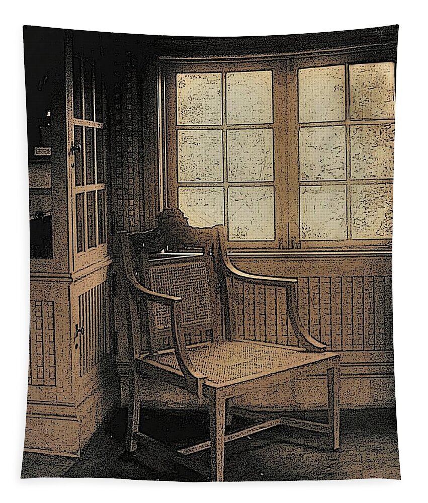 Chair Window Room B&w Sepia Tapestry featuring the photograph Chair Window2 by John Linnemeyer