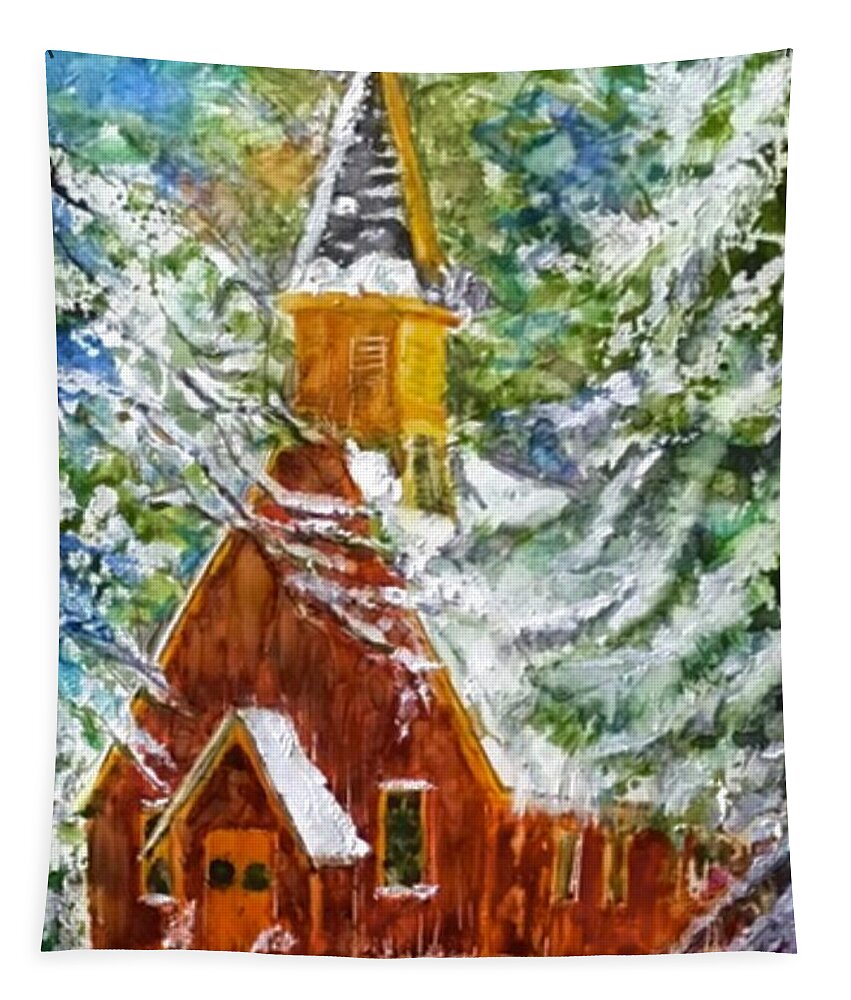 Church Tapestry featuring the painting Chapel by Moonllight by Cheryl Wallace