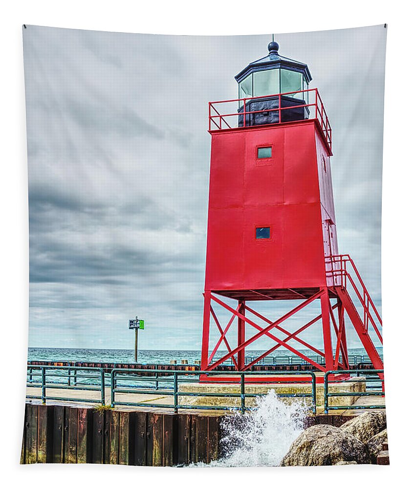 Charlevoix Tapestry featuring the photograph Charlevoix South Pierhead Lighthouse by Jennifer White