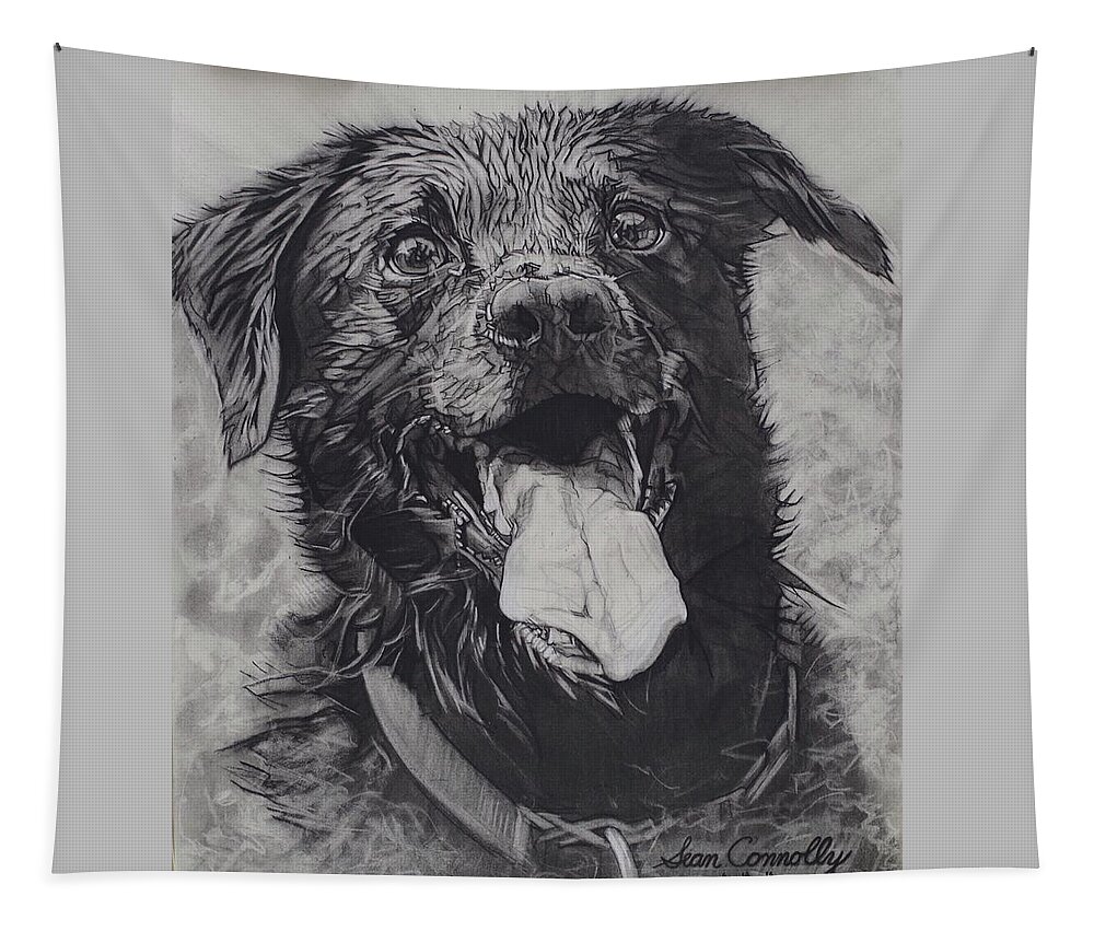 Charcoal Pencil Tapestry featuring the drawing Charlie Dog by Sean Connolly