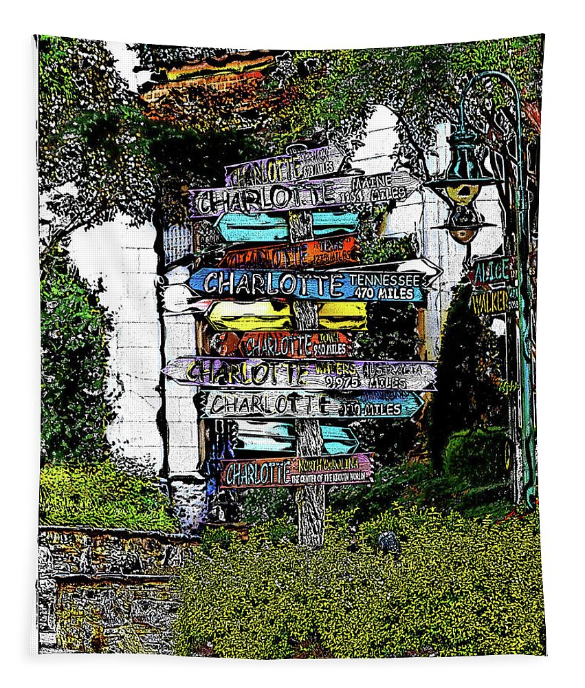 Charlotte Tapestry featuring the digital art Charlotte Signposts at The Green by SnapHappy Photos