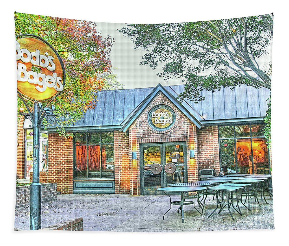 Vmi Tapestry featuring the photograph Charlottesville VA - Bodo's Bagels - UVA - The Corner - University Of Virginia by Dave Lynch