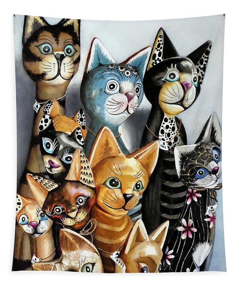 Cat Tapestry featuring the painting Cheaper by the Dozen by Jeanette Ferguson