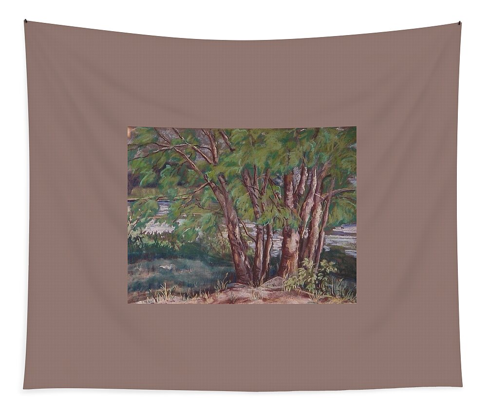 Trees Tapestry featuring the painting Chebacco Lake Grove SOLD by Judith Young